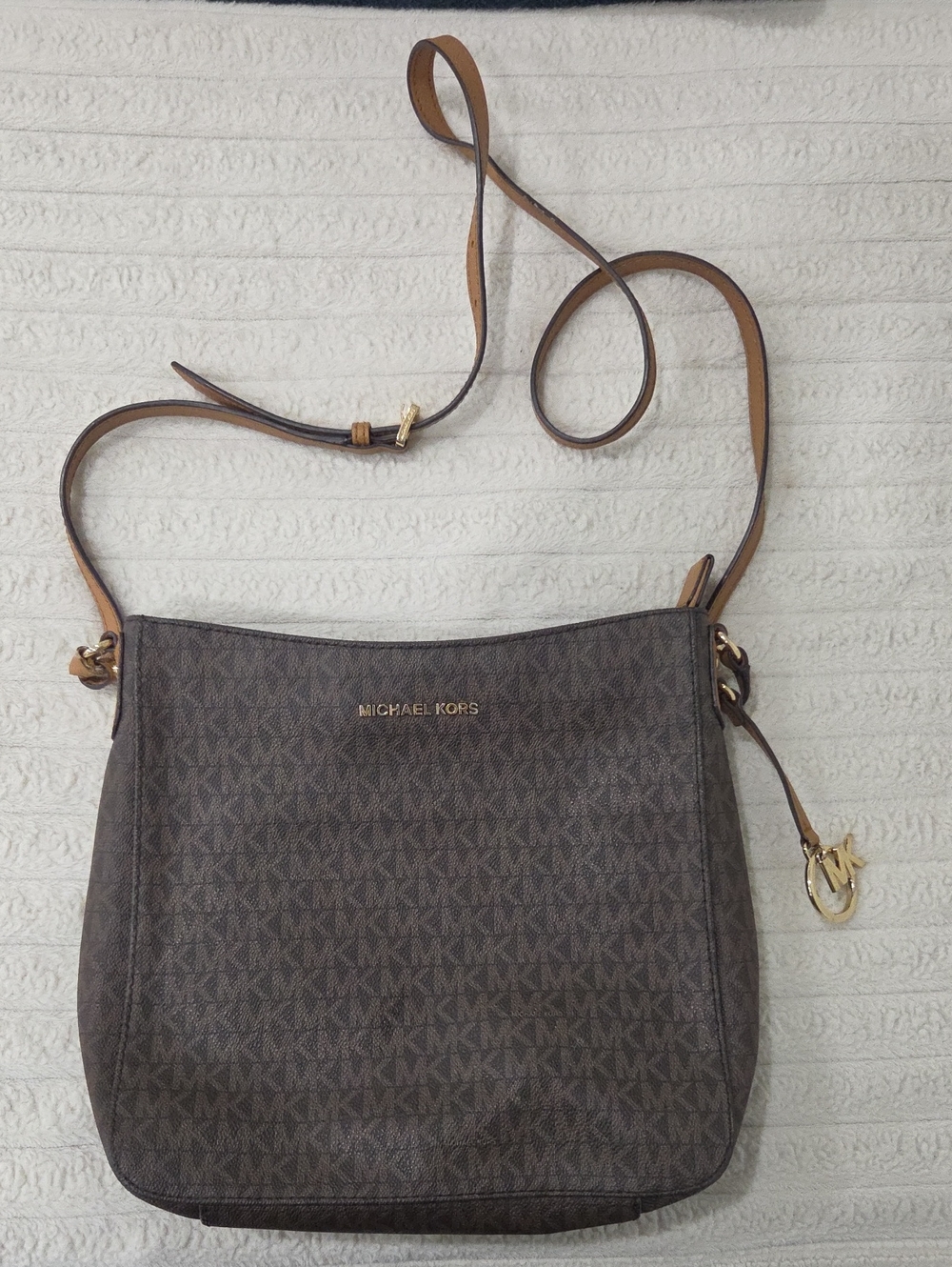 Pre-Owned Michael Kors Dark Brown MK Logo Crossbody with Gold Hardware